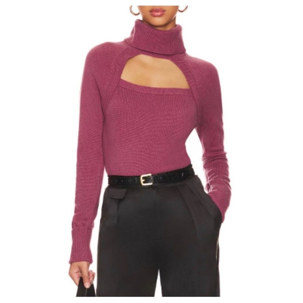 Paige - Turtleneck Cutout Sweater in Rapsberry Mousse - Women's size S